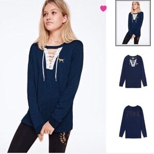 Victoria’s Secret PINK Bling Campus Long Sleeve Lace-up Top - Size Medium